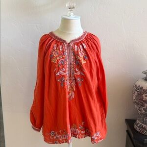 Johnny Was terra cotta embroidered top. Like new. Size Small.